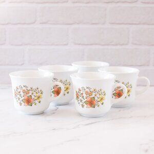 Set of 5 Corelle by Corning Mugs/Teacups – Wildflowers Pattern, Vintage